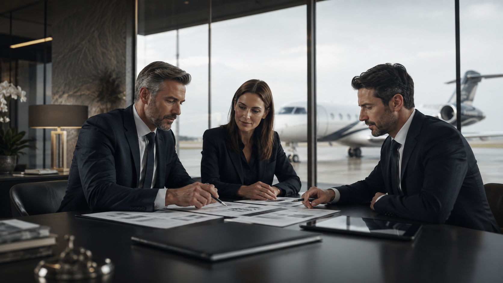 Anonymised business aviation document review scene